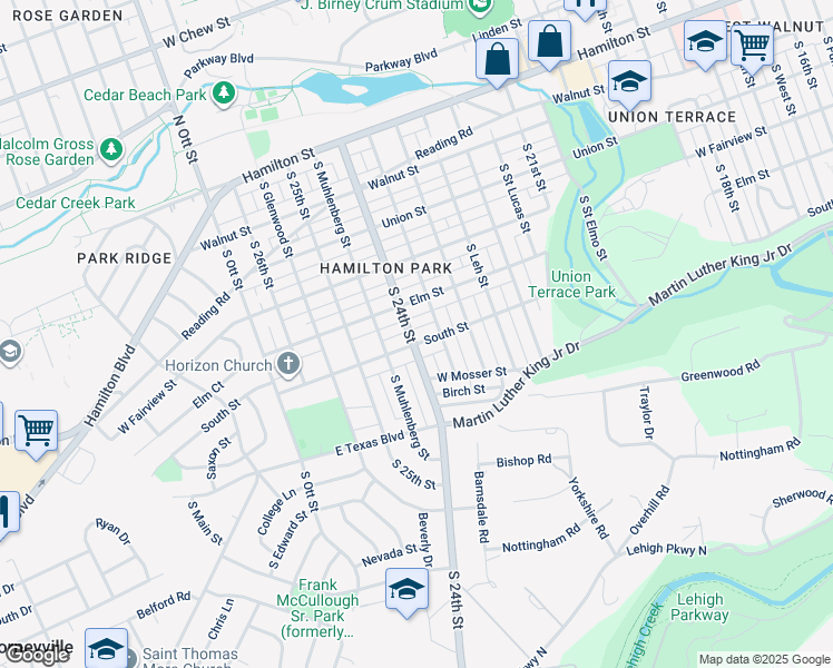 map of restaurants, bars, coffee shops, grocery stores, and more near 2341 South Street in Allentown