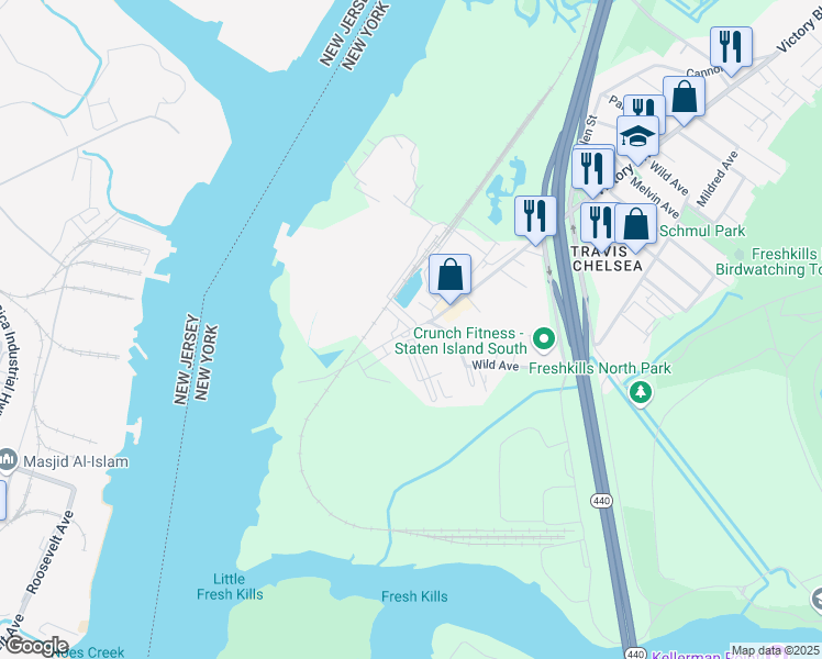 map of restaurants, bars, coffee shops, grocery stores, and more near 4435 Victory Boulevard in Staten Island