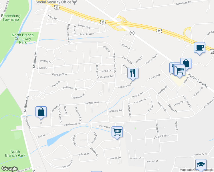 map of restaurants, bars, coffee shops, grocery stores, and more near 4 Delaney Court in Bridgewater