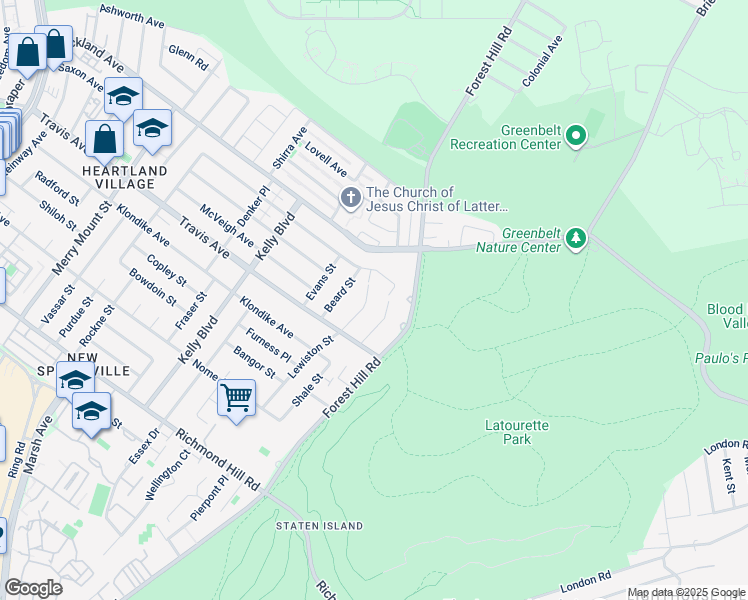 map of restaurants, bars, coffee shops, grocery stores, and more near 33 Lewiston Street in Staten Island