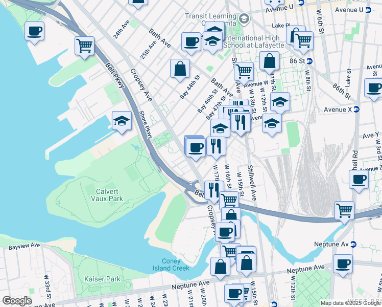 map of restaurants, bars, coffee shops, grocery stores, and more near 167 28th Avenue in Brooklyn