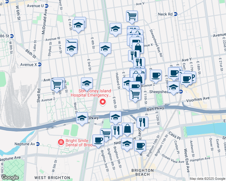 map of restaurants, bars, coffee shops, grocery stores, and more near East 6th Street in Brooklyn