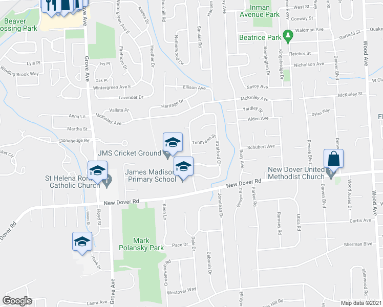 map of restaurants, bars, coffee shops, grocery stores, and more near 2 Vauxhall Court in Edison