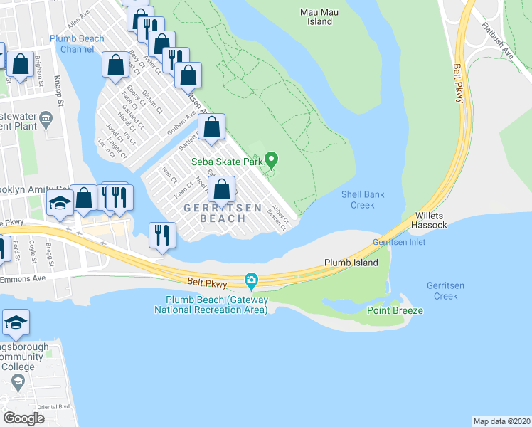map of restaurants, bars, coffee shops, grocery stores, and more near 22 Canton Court in Brooklyn