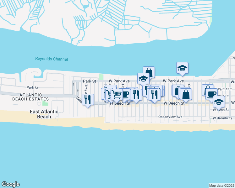 map of restaurants, bars, coffee shops, grocery stores, and more near 75 Connecticut Avenue in Long Beach