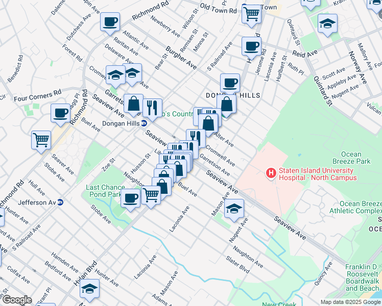 map of restaurants, bars, coffee shops, grocery stores, and more near 283 Seaview Avenue in Staten Island