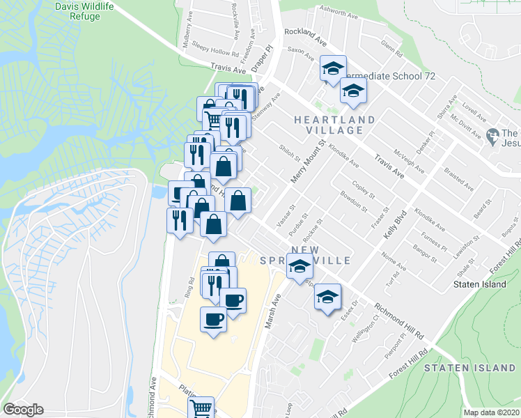 map of restaurants, bars, coffee shops, grocery stores, and more near 312A Merry Mount Street in Staten Island