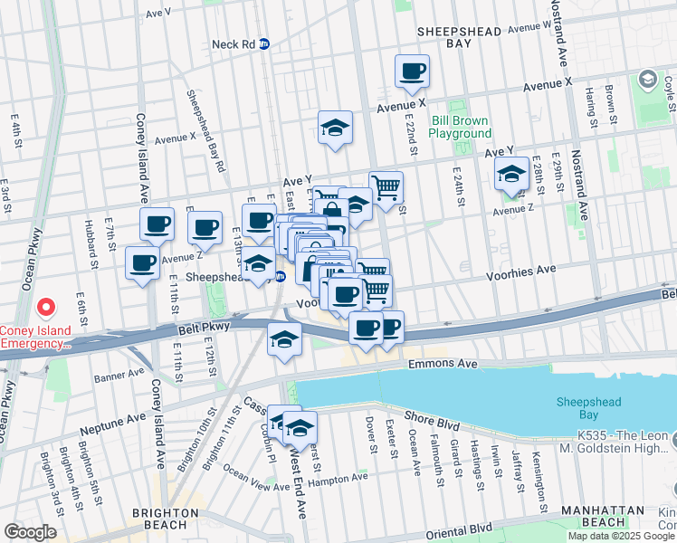 map of restaurants, bars, coffee shops, grocery stores, and more near 2652 East 18th Street in Brooklyn