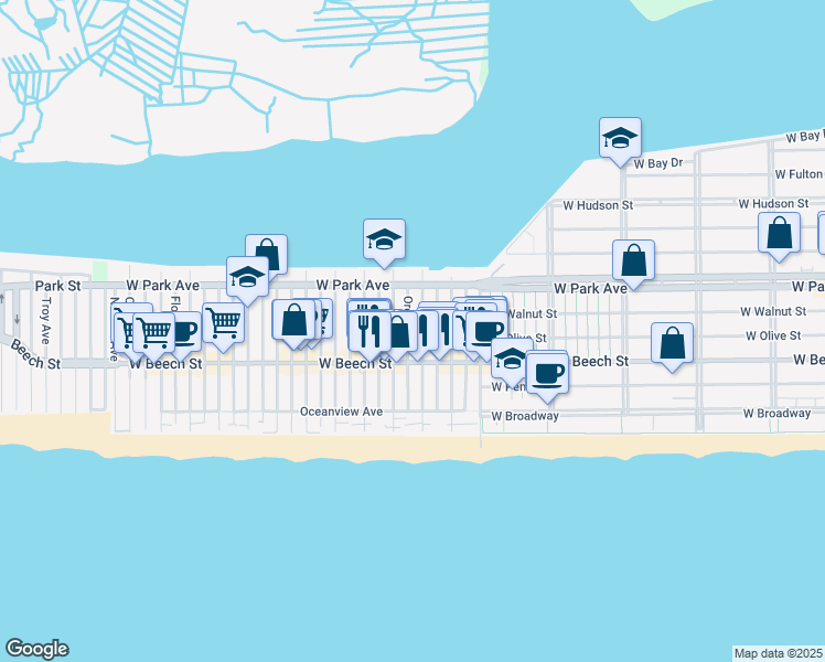 map of restaurants, bars, coffee shops, grocery stores, and more near 78 Arizona Avenue in Long Beach