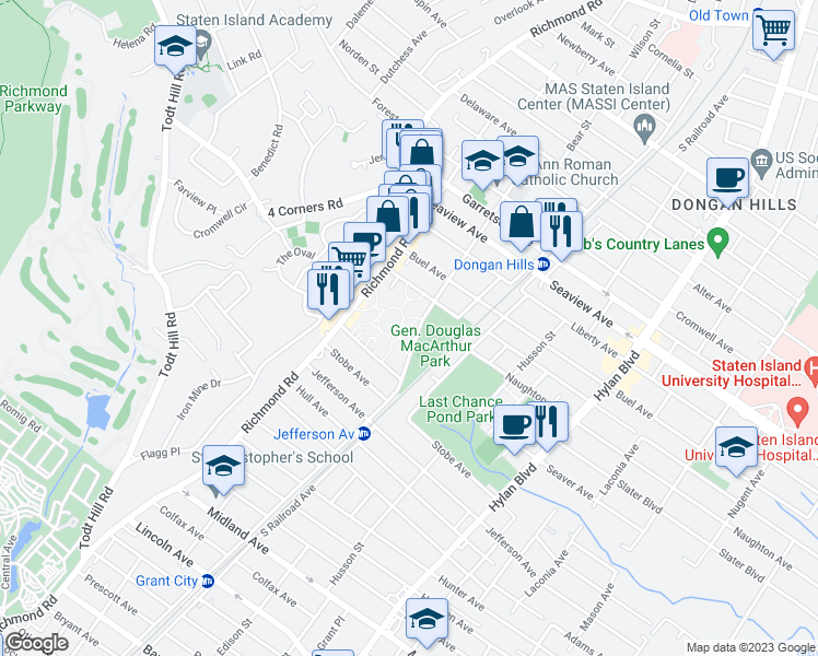 map of restaurants, bars, coffee shops, grocery stores, and more near 211 Jefferson Street in Staten Island