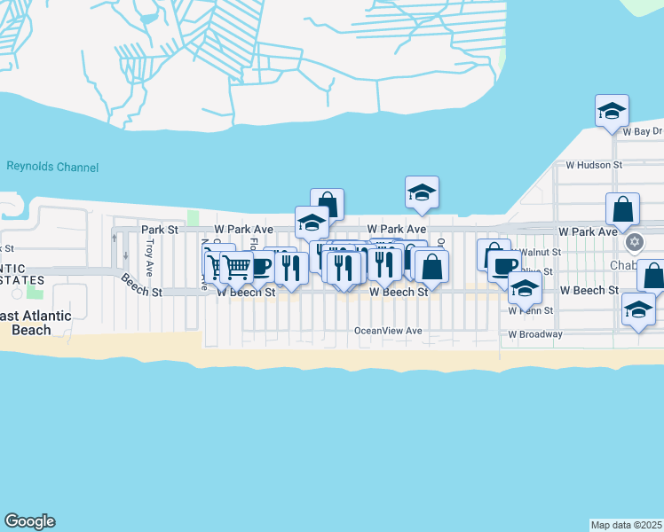 map of restaurants, bars, coffee shops, grocery stores, and more near 75 Minnesota Avenue in Long Beach