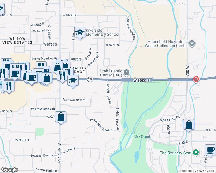 map of restaurants, bars, coffee shops, grocery stores, and more near 9035 1075 West in West Jordan