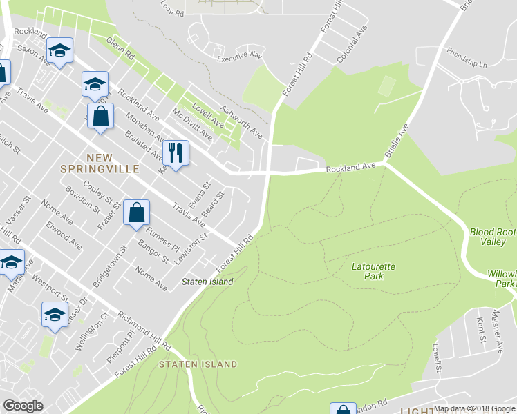 map of restaurants, bars, coffee shops, grocery stores, and more near 1324 Forest Hill Road in Staten Island
