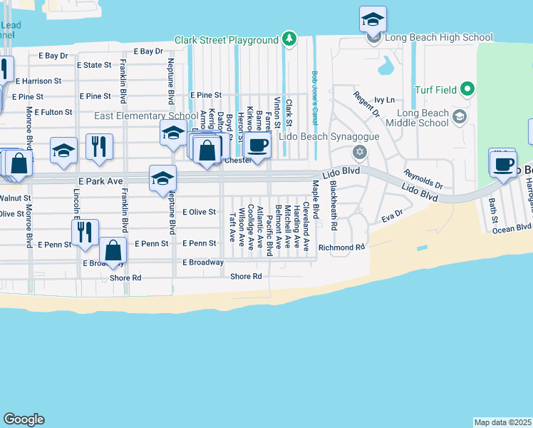 map of restaurants, bars, coffee shops, grocery stores, and more near 137 Pacific Boulevard in Long Beach