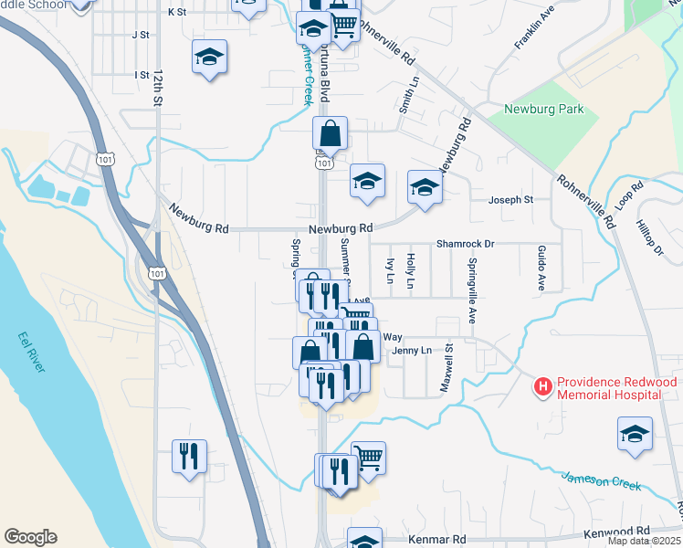 map of restaurants, bars, coffee shops, grocery stores, and more near 514 Summer Street in Fortuna