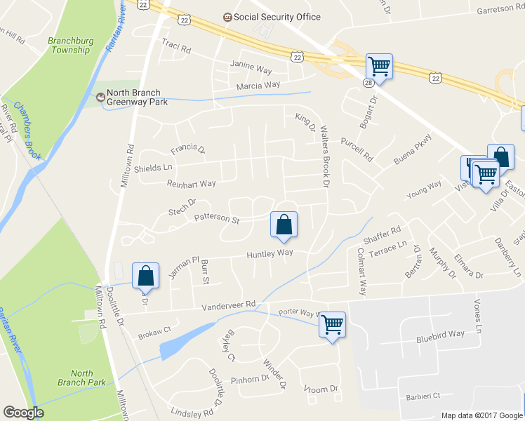 map of restaurants, bars, coffee shops, grocery stores, and more near 4206 Riddle Court in Bridgewater Township