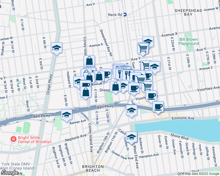 map of restaurants, bars, coffee shops, grocery stores, and more near 2626 Homecrest Avenue in Brooklyn