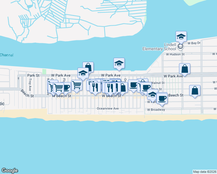 map of restaurants, bars, coffee shops, grocery stores, and more near 75 Wisconsin Street in Long Beach