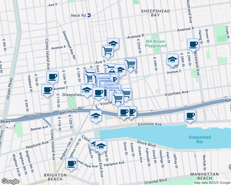map of restaurants, bars, coffee shops, grocery stores, and more near 2652 East 18th Street in Brooklyn
