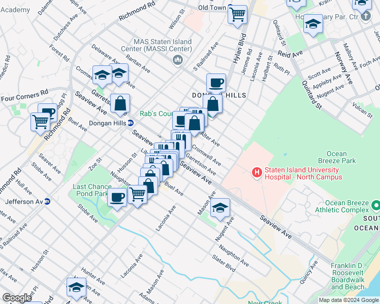 map of restaurants, bars, coffee shops, grocery stores, and more near 321 Garretson Avenue in Staten Island