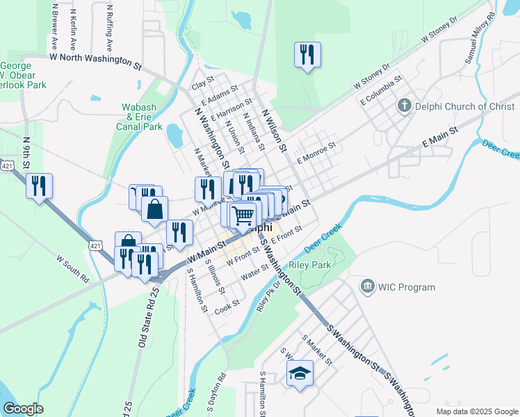 map of restaurants, bars, coffee shops, grocery stores, and more near in Delphi
