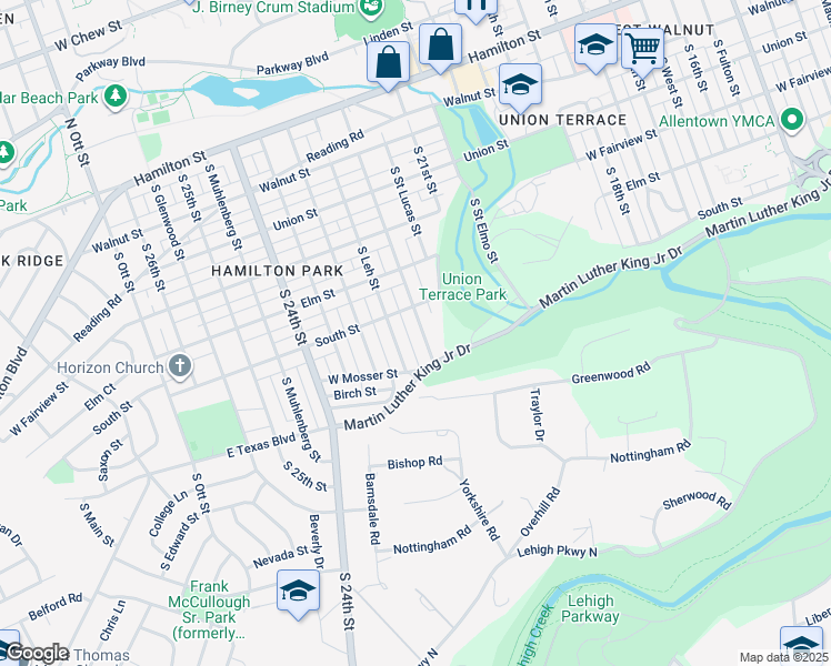 map of restaurants, bars, coffee shops, grocery stores, and more near 526 South 22nd Street in Allentown