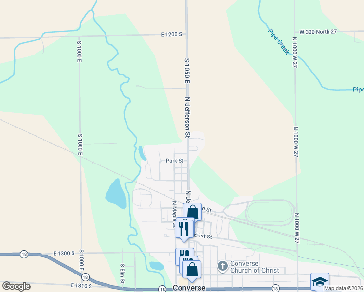 map of restaurants, bars, coffee shops, grocery stores, and more near 1046 North Jefferson Street in Converse
