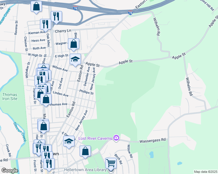 map of restaurants, bars, coffee shops, grocery stores, and more near 700 Linden Avenue in Hellertown