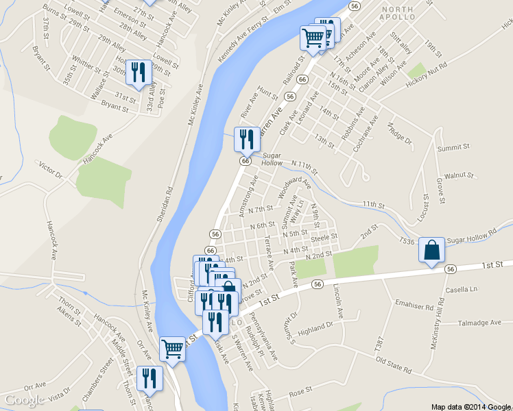 map of restaurants, bars, coffee shops, grocery stores, and more near 518 North 7th Street in Apollo