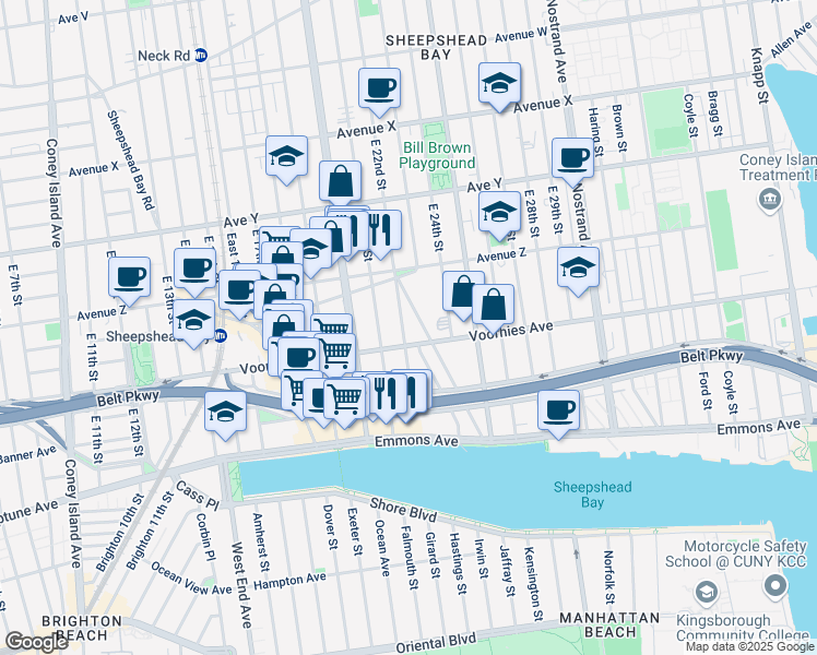map of restaurants, bars, coffee shops, grocery stores, and more near 2669 East 22nd Street in Brooklyn