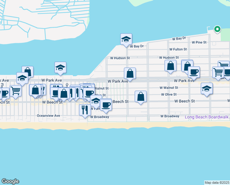 map of restaurants, bars, coffee shops, grocery stores, and more near 14 November Walk in Long Beach