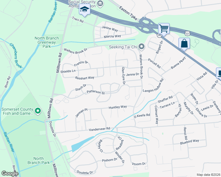 map of restaurants, bars, coffee shops, grocery stores, and more near 4206 Riddle Court in Bridgewater Township