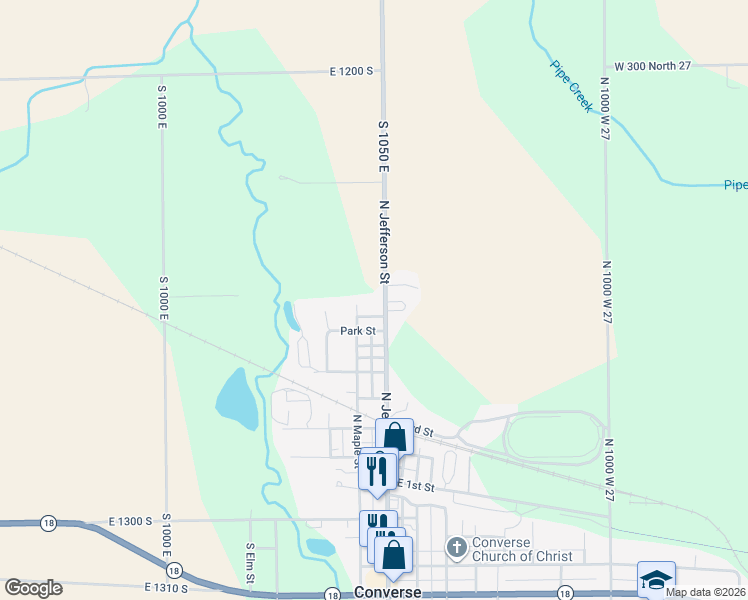 map of restaurants, bars, coffee shops, grocery stores, and more near 1046 North Jefferson Street in Converse