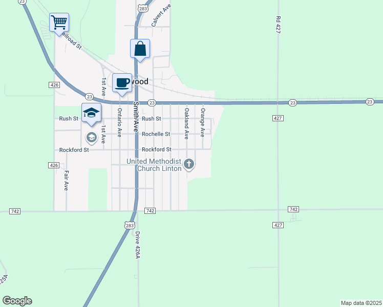 map of restaurants, bars, coffee shops, grocery stores, and more near 701-799 Randolph Street in Elwood