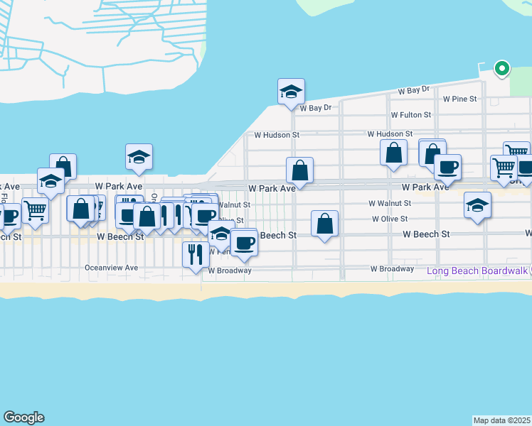 map of restaurants, bars, coffee shops, grocery stores, and more near 14 November Walk in Long Beach