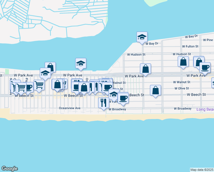 map of restaurants, bars, coffee shops, grocery stores, and more near 14 June Walk in Long Beach