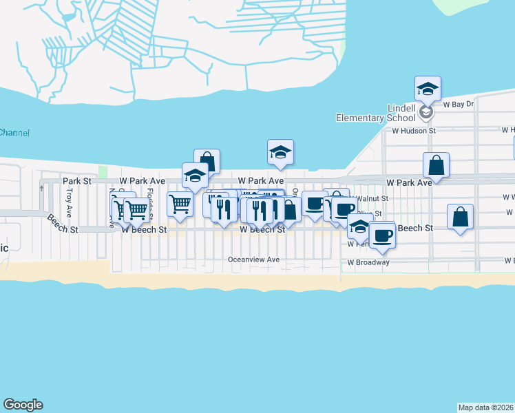 map of restaurants, bars, coffee shops, grocery stores, and more near 75 Wisconsin Street in Long Beach