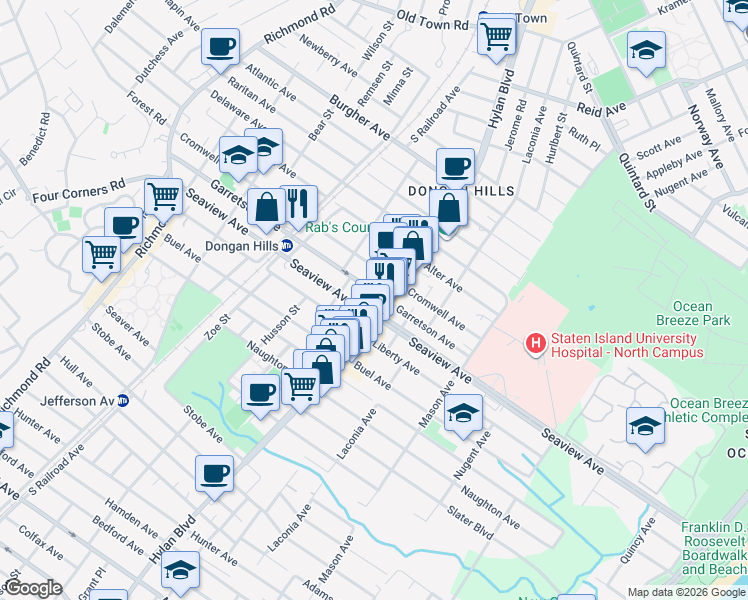 map of restaurants, bars, coffee shops, grocery stores, and more near 283 Seaview Avenue in Staten Island