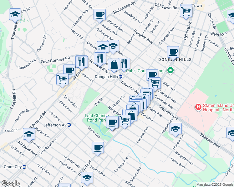 map of restaurants, bars, coffee shops, grocery stores, and more near 146 Buel Avenue in Staten Island