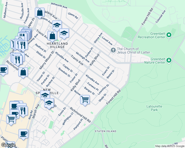map of restaurants, bars, coffee shops, grocery stores, and more near 288 Travis Avenue in Staten Island