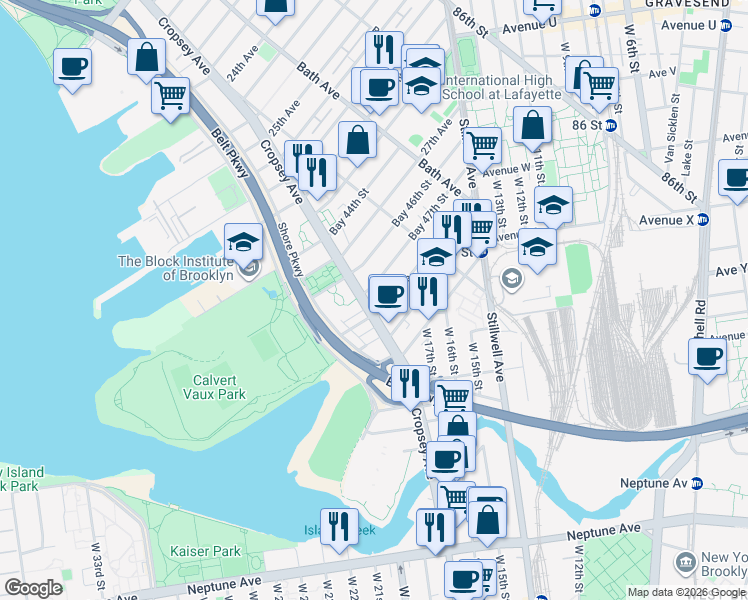 map of restaurants, bars, coffee shops, grocery stores, and more near 2757 Cropsey Avenue in Brooklyn
