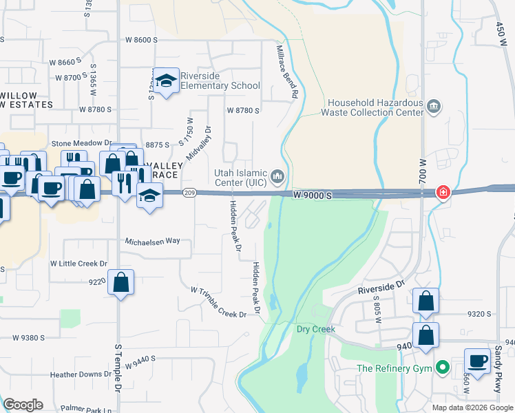 map of restaurants, bars, coffee shops, grocery stores, and more near 9035 1075 West in West Jordan