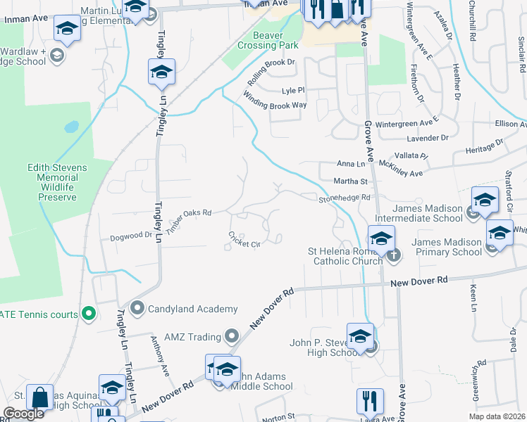 map of restaurants, bars, coffee shops, grocery stores, and more near 2807 Cricket Circle in Edison