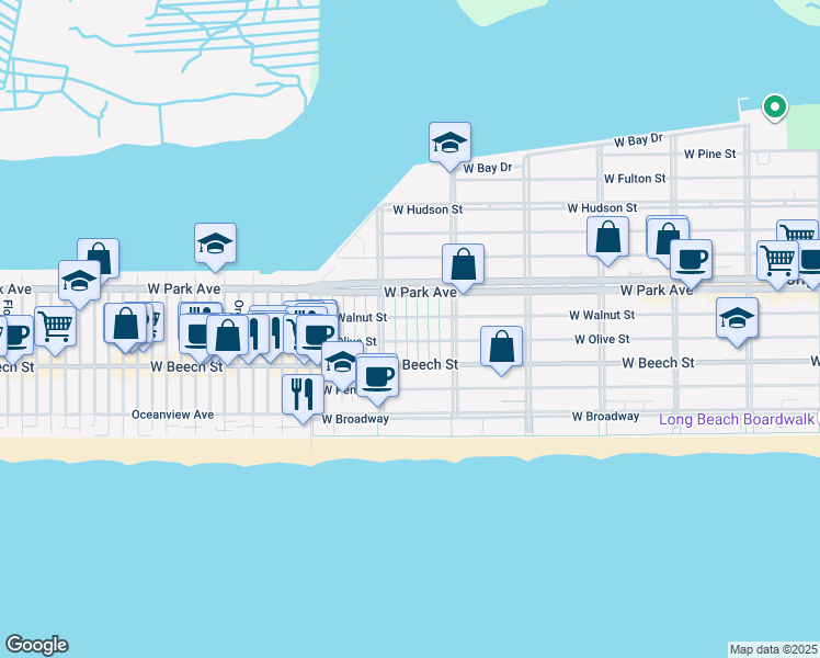map of restaurants, bars, coffee shops, grocery stores, and more near 14 November Walk in Long Beach