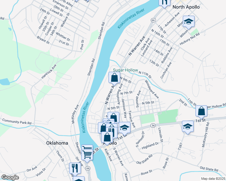 map of restaurants, bars, coffee shops, grocery stores, and more near 715 North Warren Avenue in Apollo