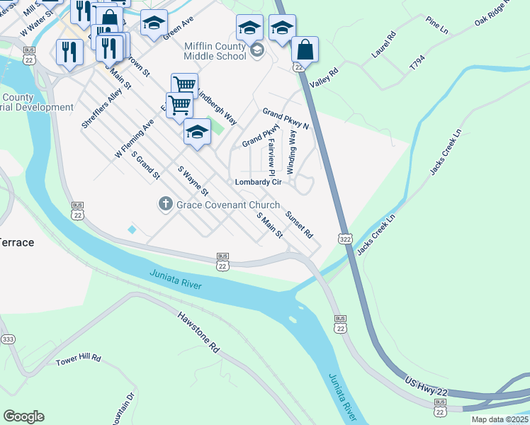 map of restaurants, bars, coffee shops, grocery stores, and more near 817 South Main Street in Lewistown
