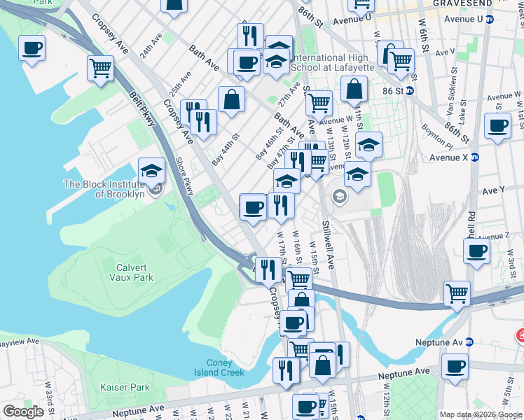 map of restaurants, bars, coffee shops, grocery stores, and more near 167 28th Avenue in Brooklyn