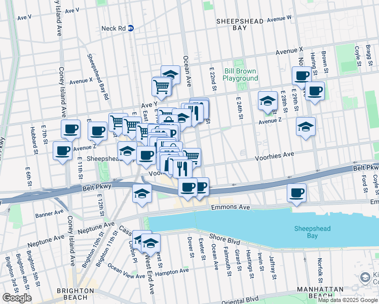 map of restaurants, bars, coffee shops, grocery stores, and more near 2661 East 19th Street in Brooklyn
