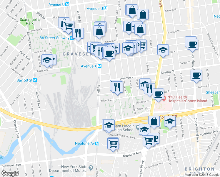 map of restaurants, bars, coffee shops, grocery stores, and more near 2542 West 3rd Street in Brooklyn
