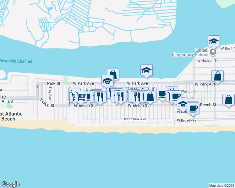 map of restaurants, bars, coffee shops, grocery stores, and more near 75 Minnesota Avenue in Long Beach